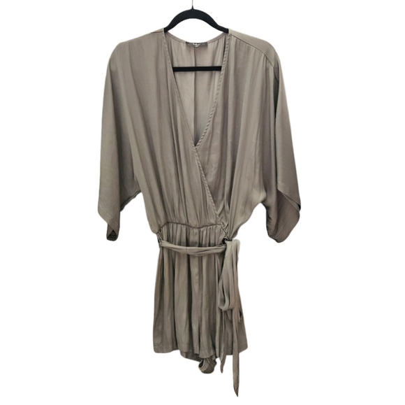 Lulus Ain't It Grand Olive Green Satin Surplice Romper size Medium - Picture 2 of 15